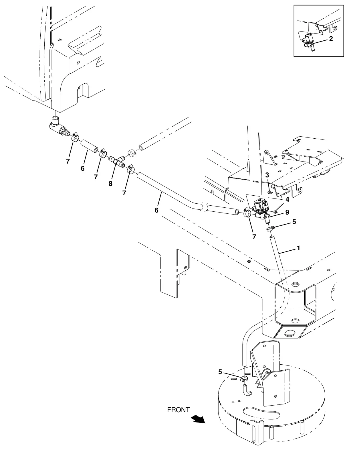 Tennant T20 Diesel side brush solution control group (s/n 008000 - 013000) (option) drawing, manual page 175