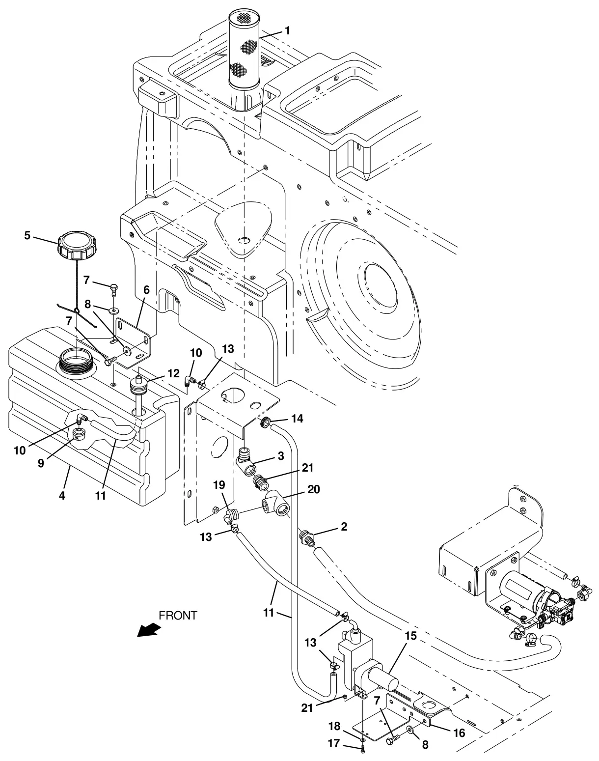 Tennant T20 Diesel detergent metering group (s/n 013001 -) (option) drawing, manual page 273