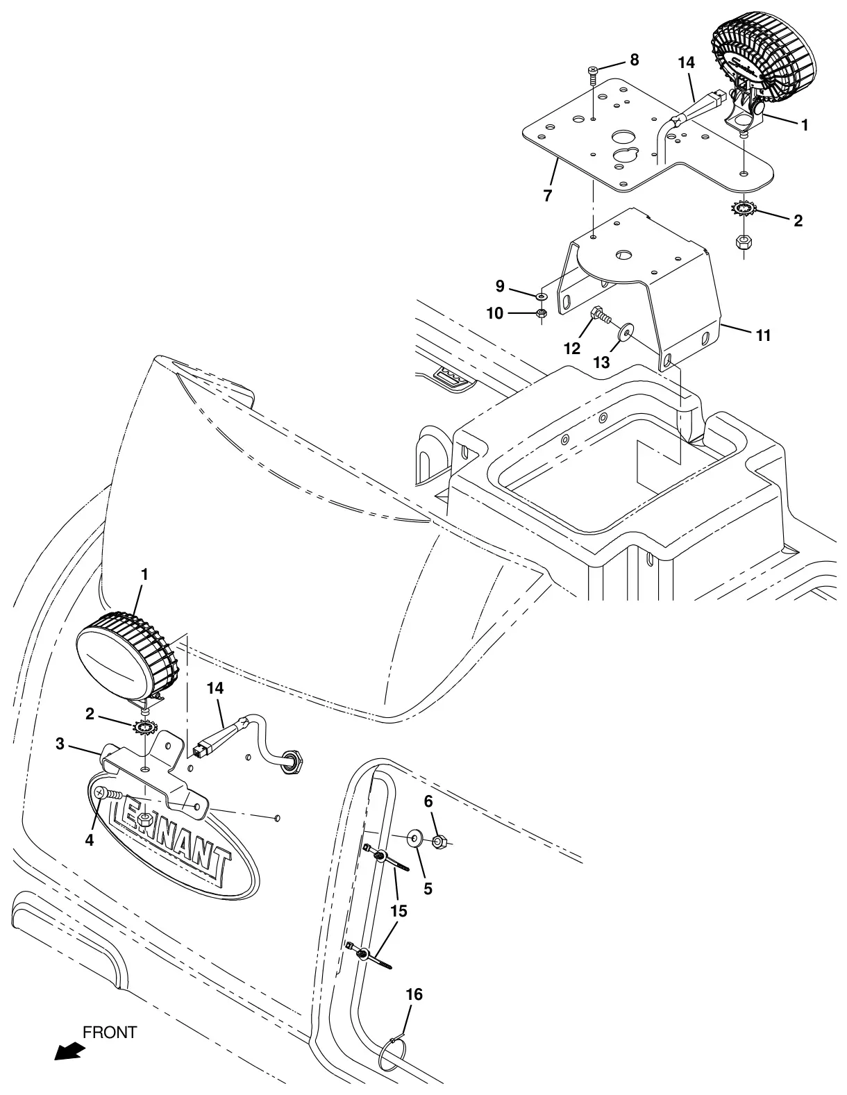 Tennant T20 Diesel spotlight kit, blue (option) drawing, manual page 275