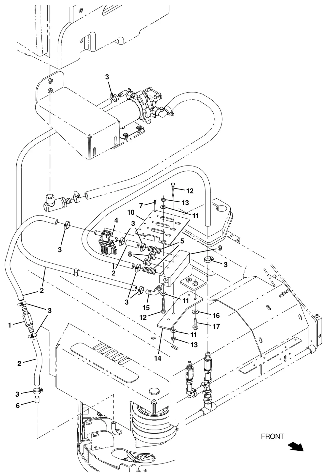 Tennant T20 Diesel side brush solution control group (s/n 013001 -) (option) drawing, manual page 177