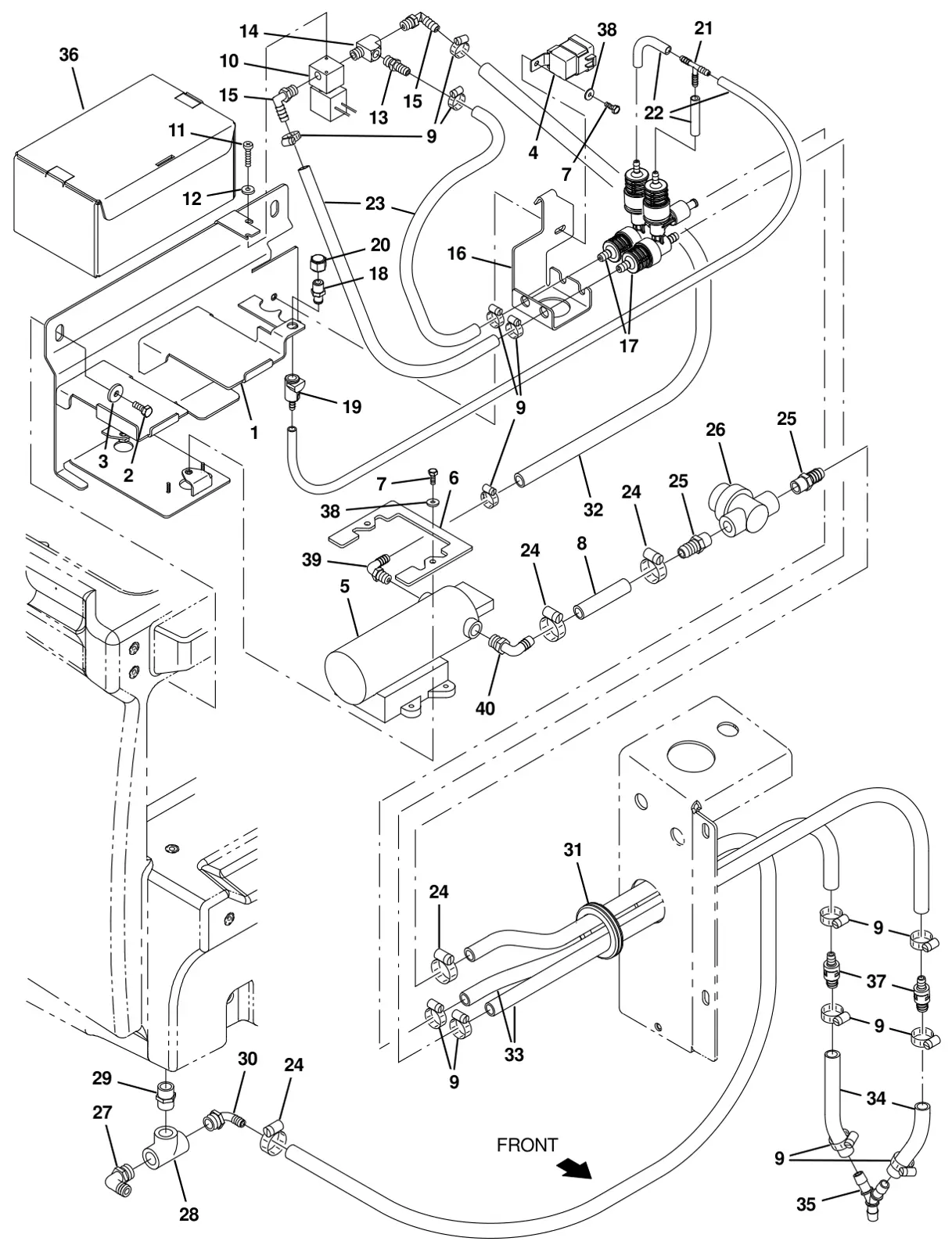 Tennant T20 Diesel fast pumps and detergent group (option) drawing, manual page 183