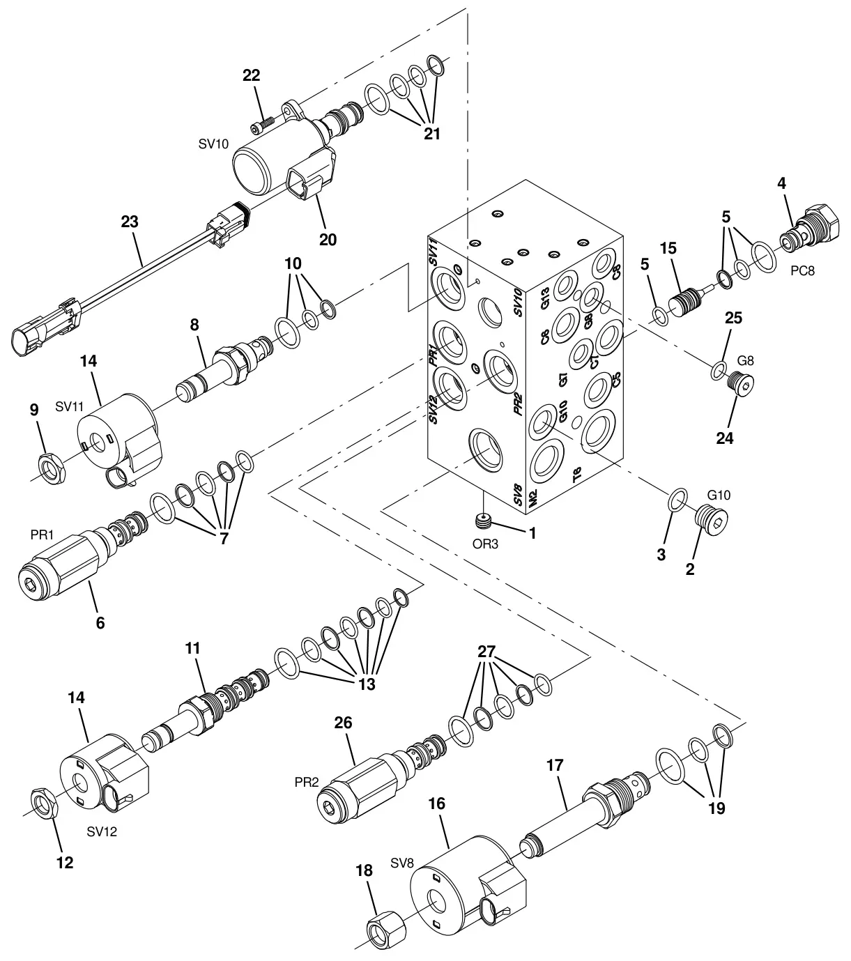 Tennant T20 Diesel hydraulic valve breakdown, 1072997 (component breakdown) drawing, manual page 290