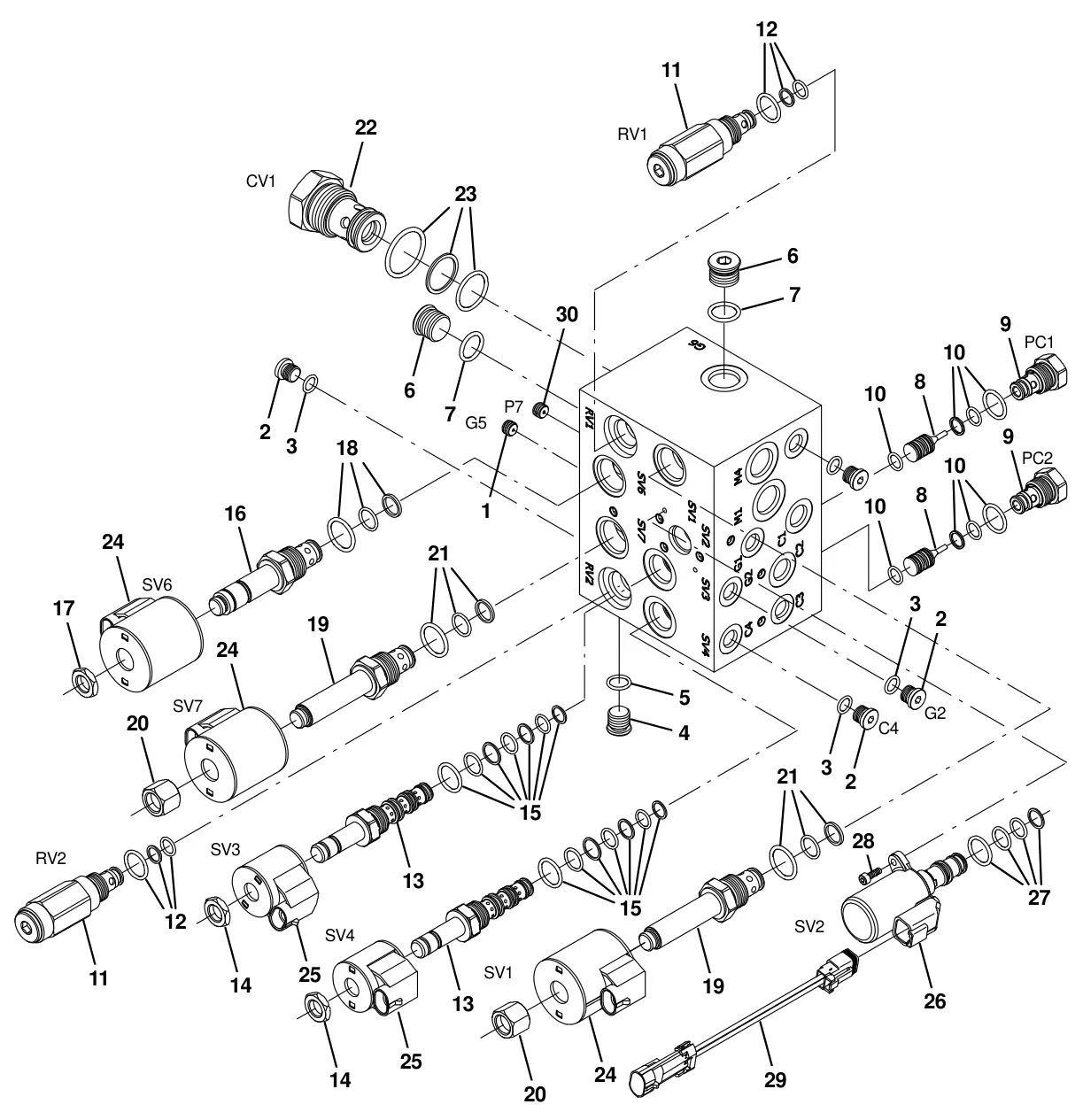 Tennant T20 Diesel hydraulic valve breakdown, 1072996 (component breakdown) drawing, manual page 292