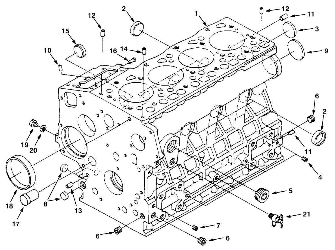 Tennant T20 Diesel crankcase group (diesel engine) drawing, manual page 308