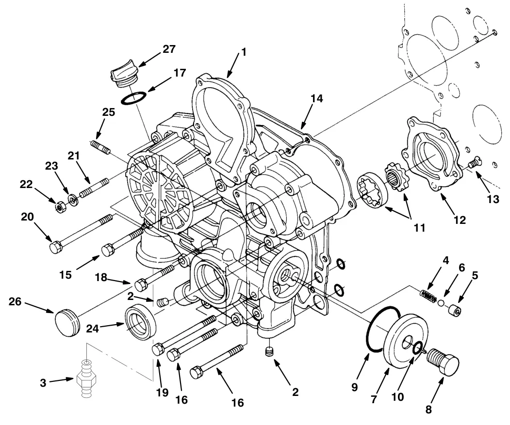 Tennant T20 Diesel gear case group (diesel engine) drawing, manual page 312