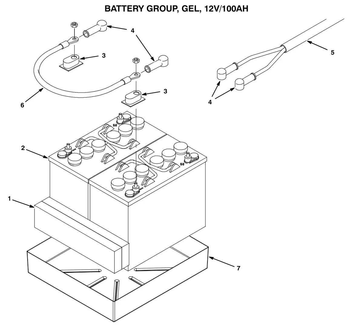 Tennant T3 Orbital battery group, gel, 12 v 100 ah (option) drawing, manual page 51