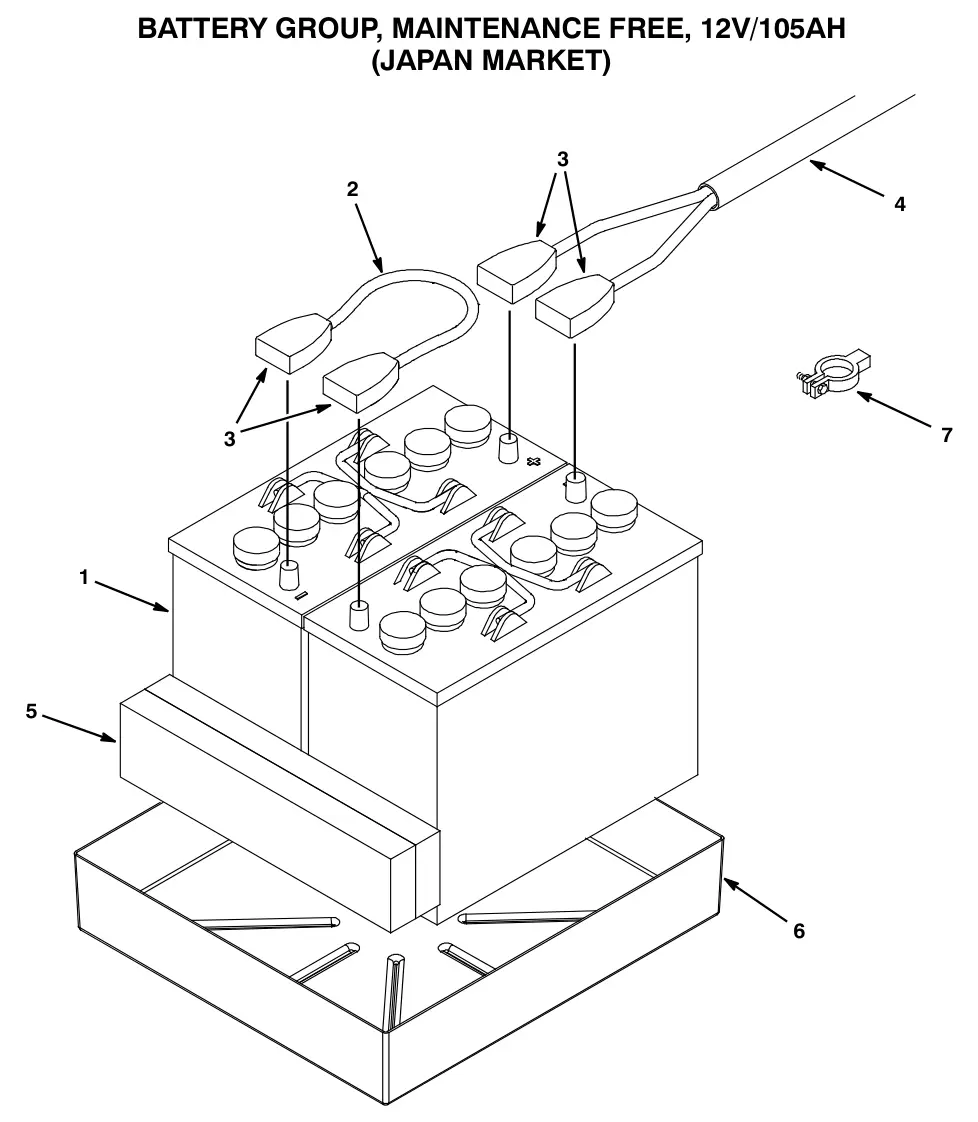 Tennant T3 Orbital battery group, maintenance free, 12 v 105 ah (japan market, option) drawing, manual page 52