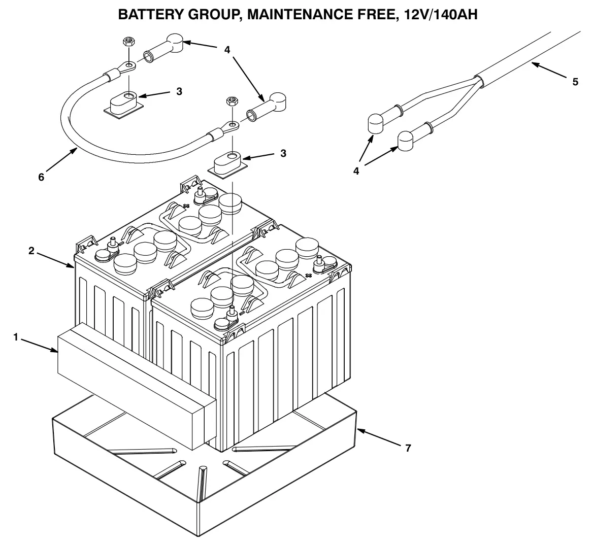 Tennant T3 Orbital battery group, maintenance free, 12 v 140 ah (option) drawing, manual page 50