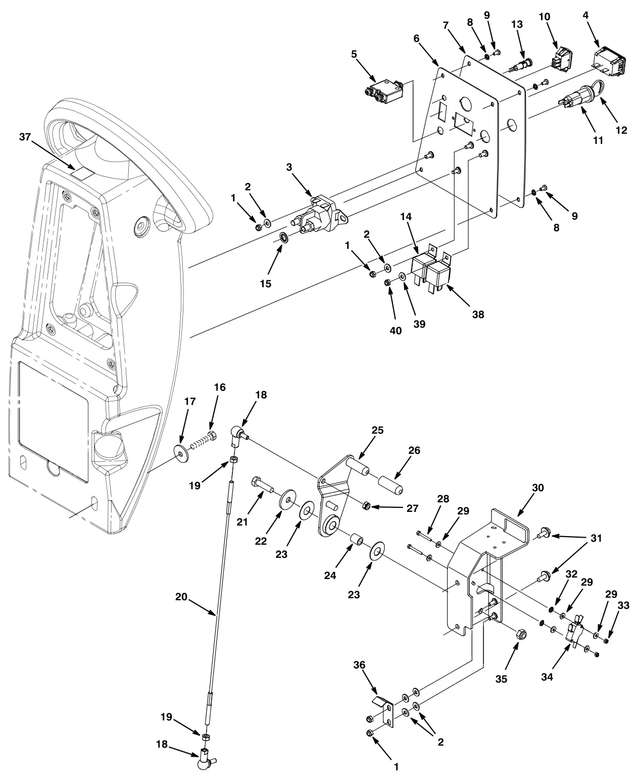 Tennant T3 Orbital component panel group, drive model (s/n 00000000 to may2014) drawing, manual page 20