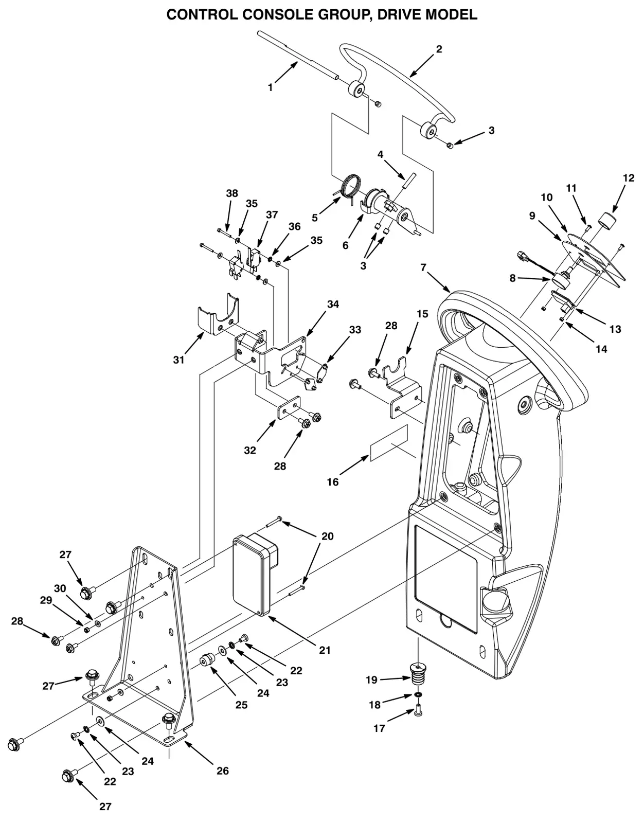 Tennant T3 Orbital control console group, drive model drawing, manual page 16