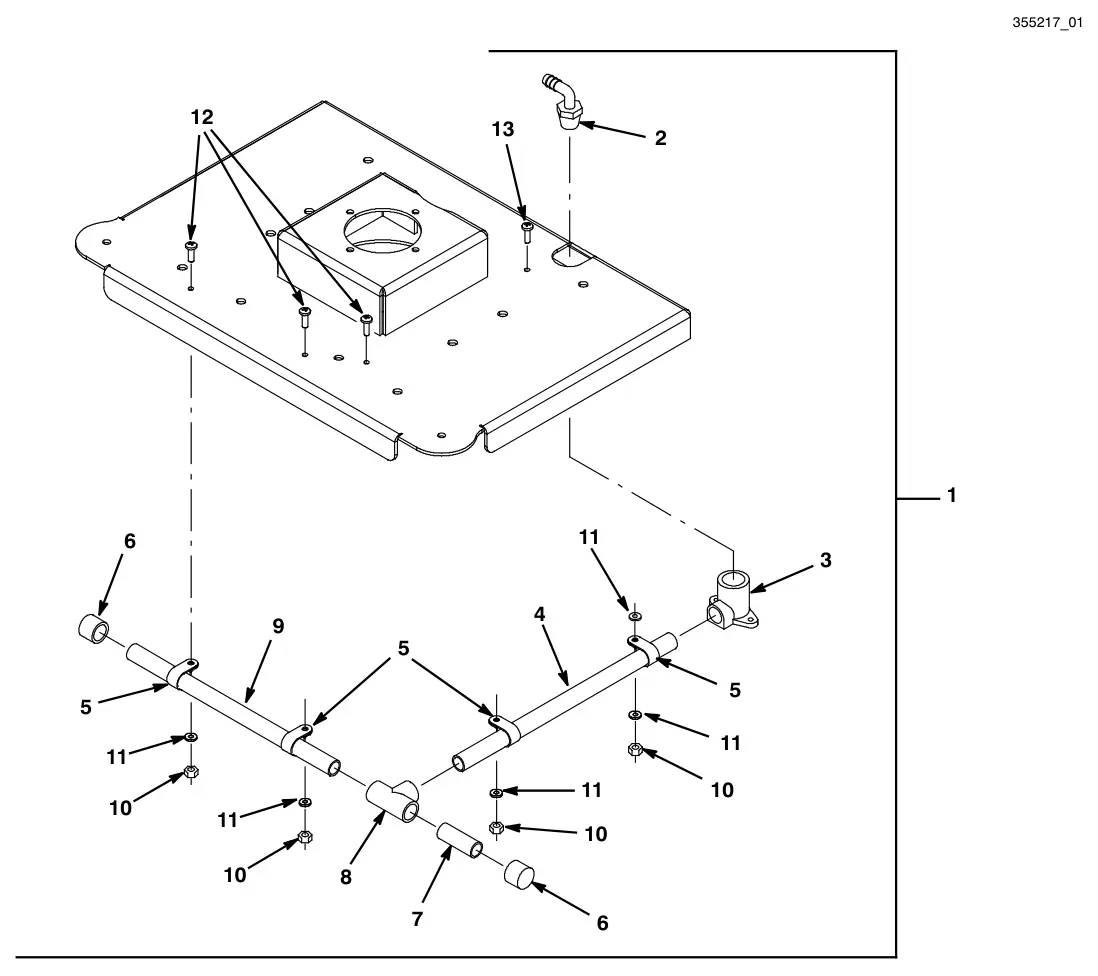 Tennant T3 Orbital orbital head water distribution assembly group drawing, manual page 28