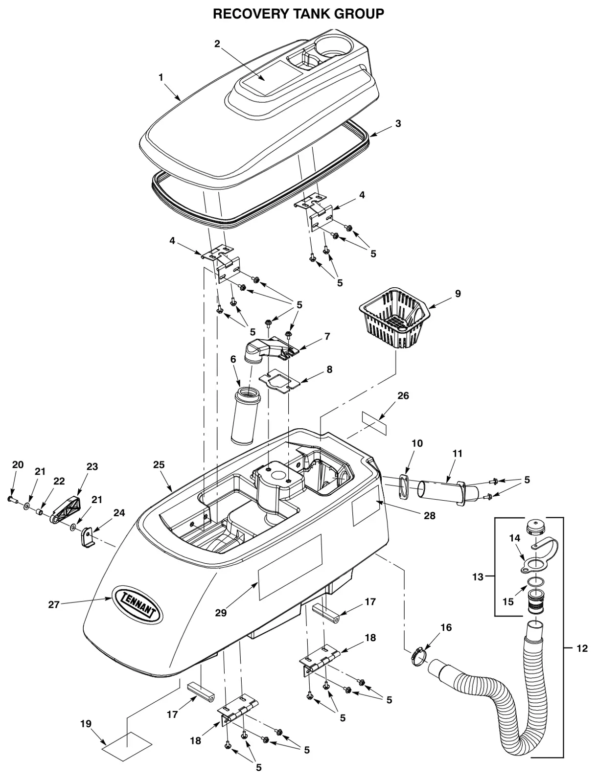 Tennant T3 Orbital recovery tank group drawing, manual page 6