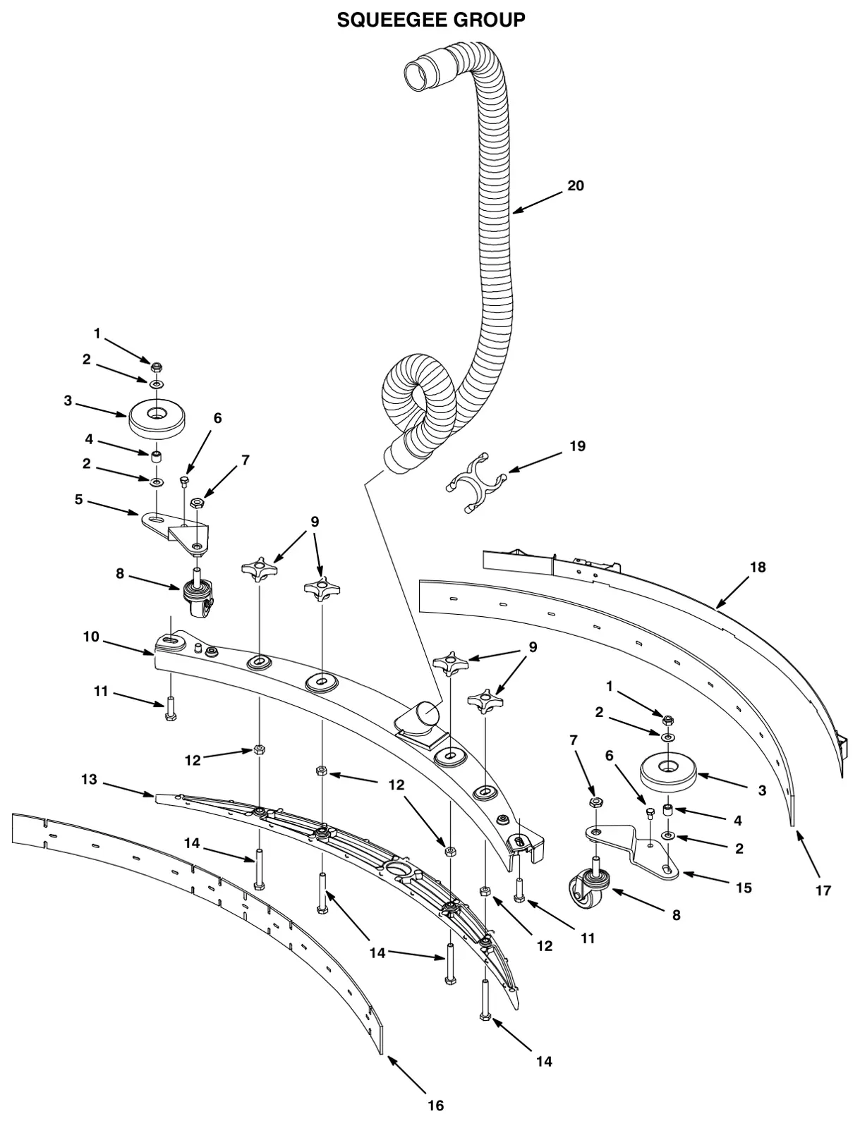 Tennant T3 Orbital squeegee group drawing, manual page 38