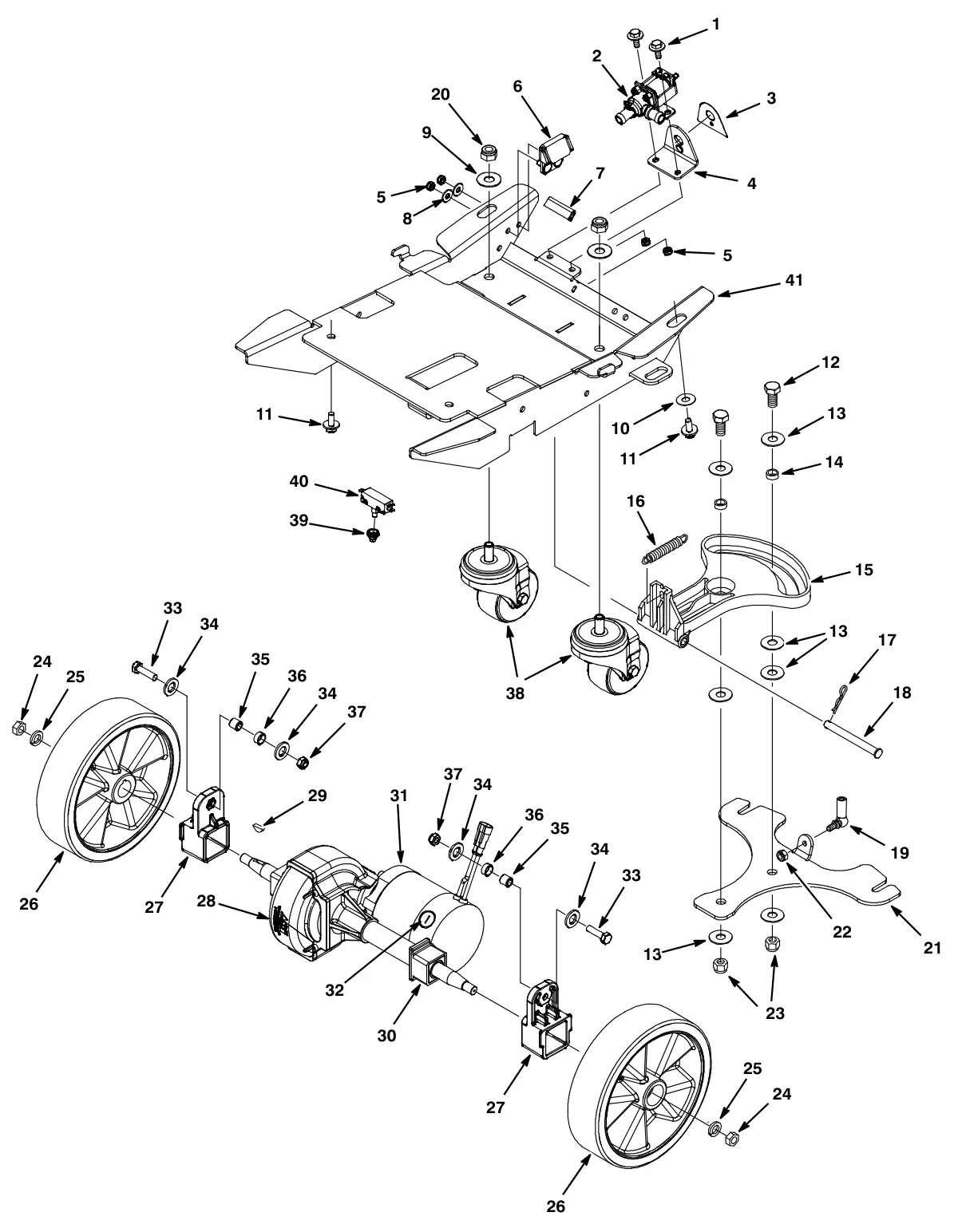 Tennant T3 Orbital wheel group, drive model drawing, manual page 22