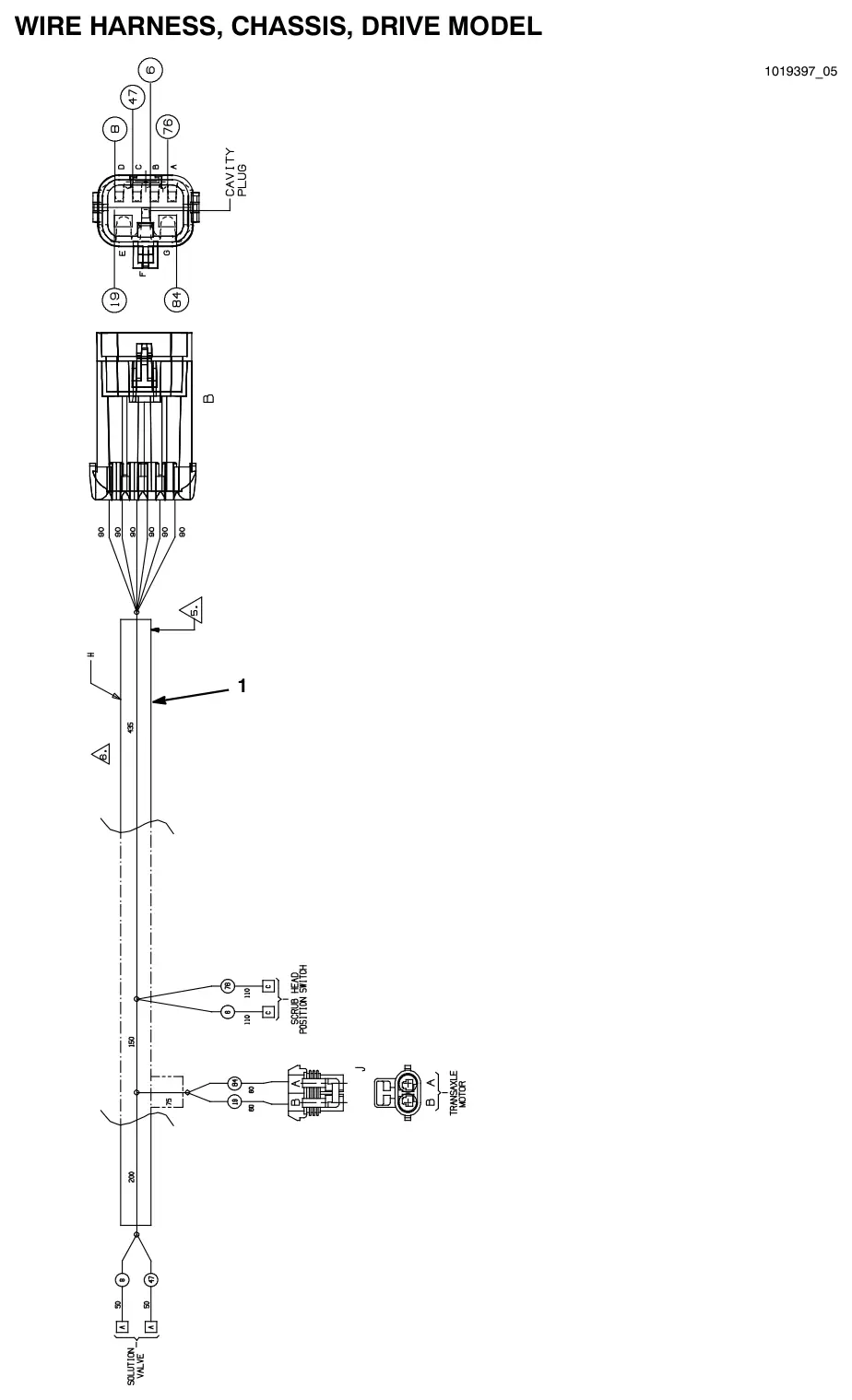 Tennant T3 Orbital wire harness, chassis, drive model drawing, manual page 47