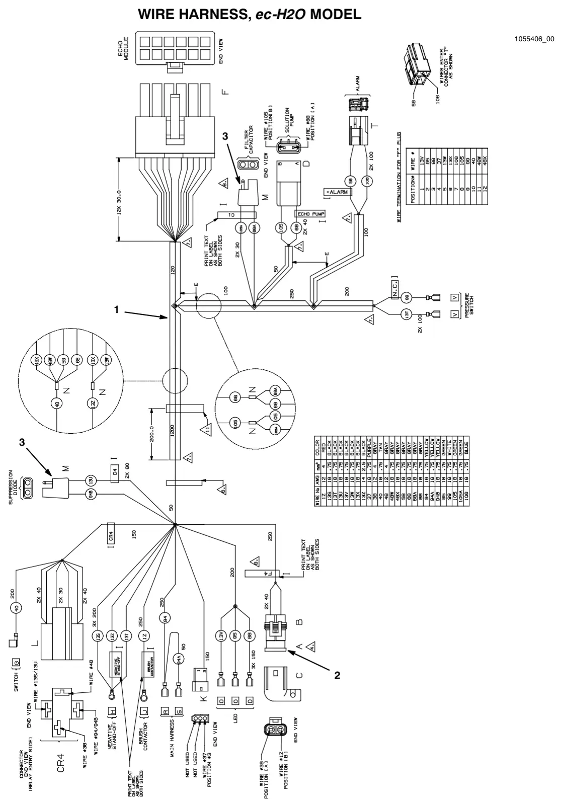 Tennant T3 Orbital wire harness, ec-h2o model drawing, manual page 48