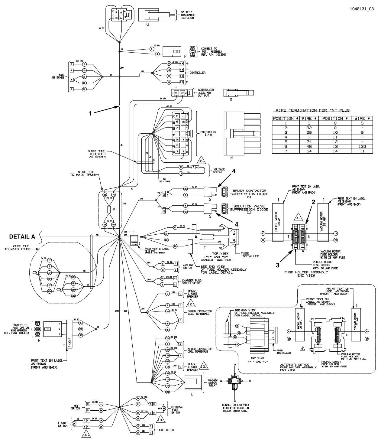 Tennant T3 Orbital wire harness, main, drive model drawing, manual page 45