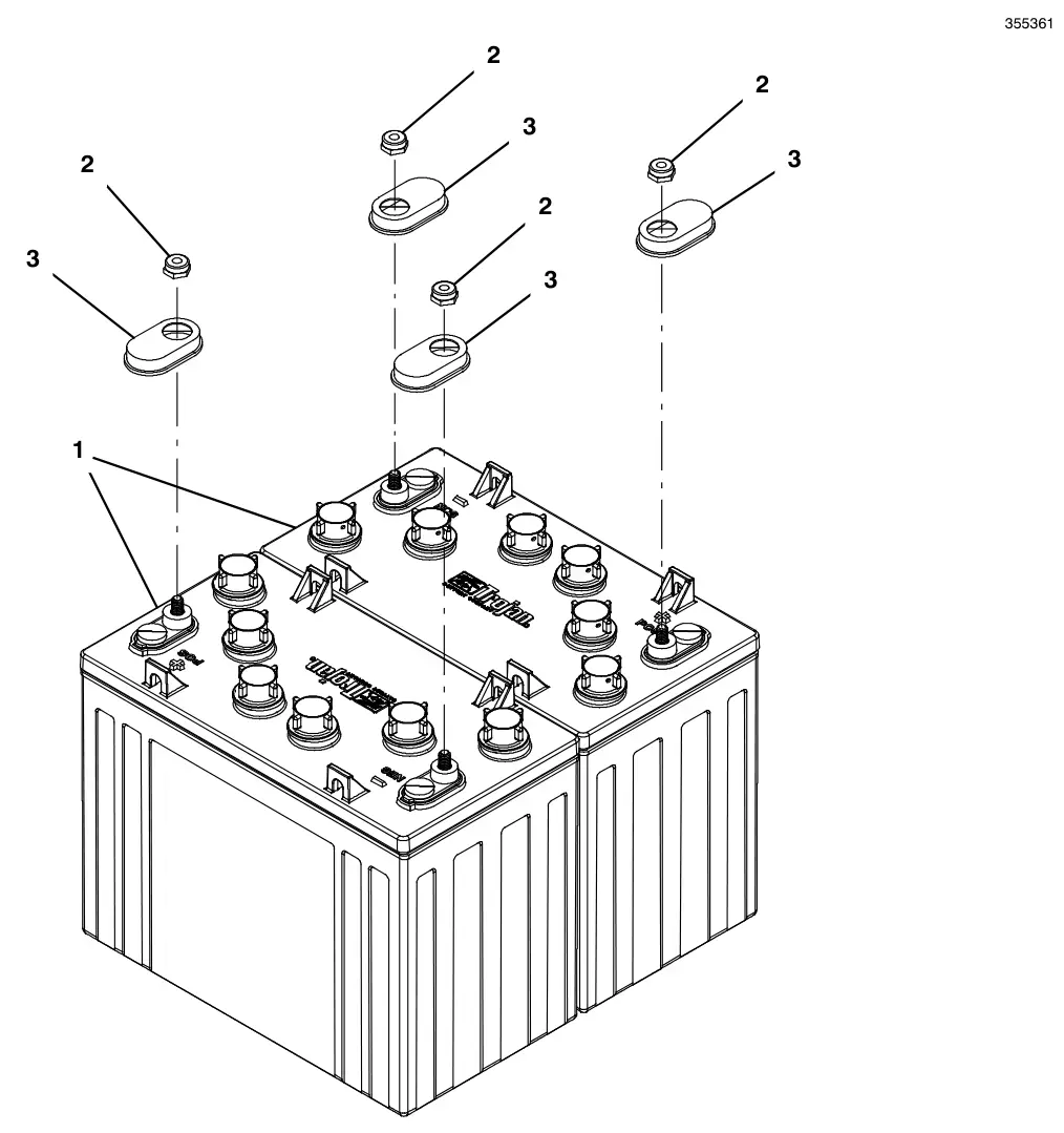 Tennant T300 battery group, 150 ah c20 wet drawing, manual page 130