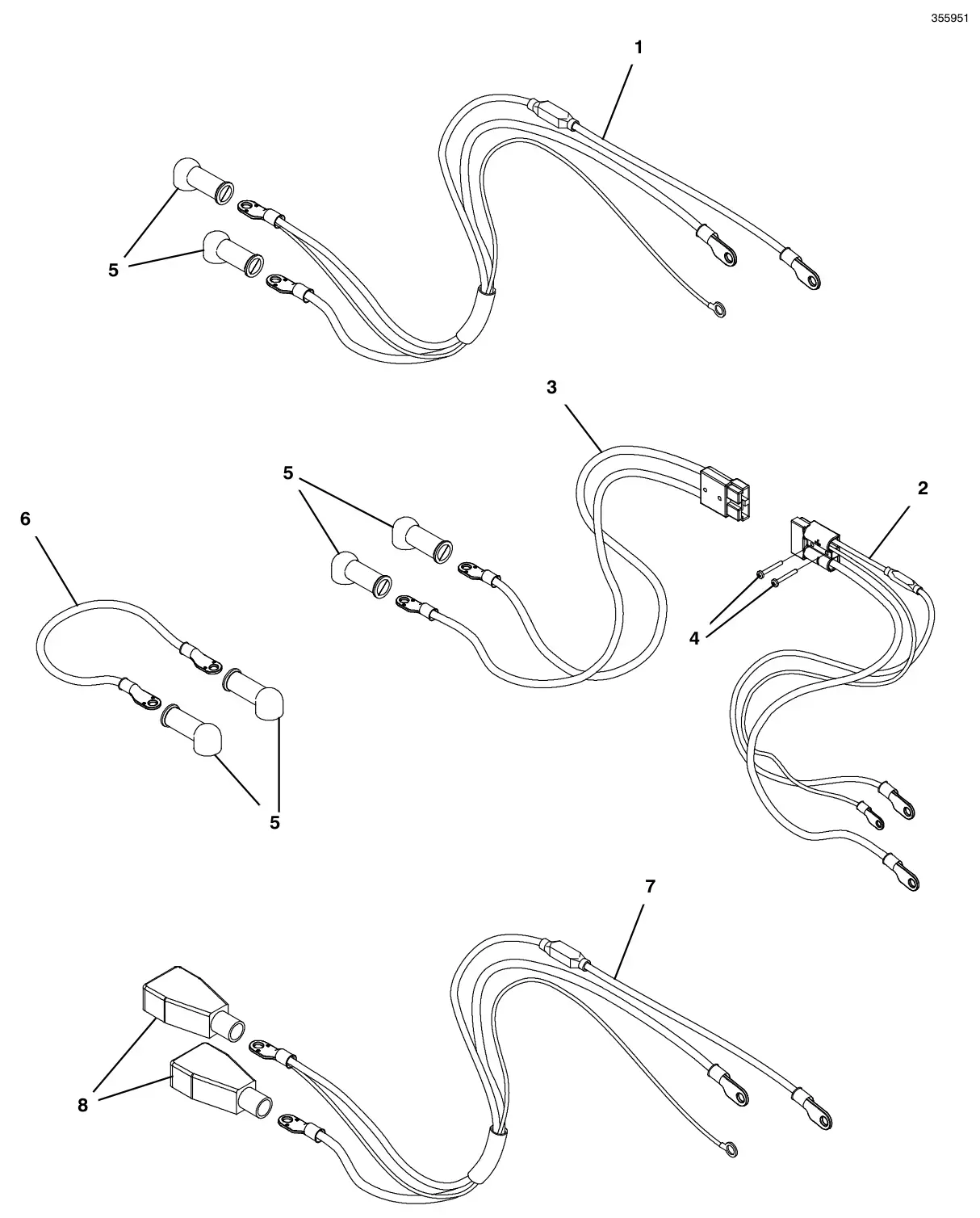 Tennant T300 battery cable group drawing, manual page 126