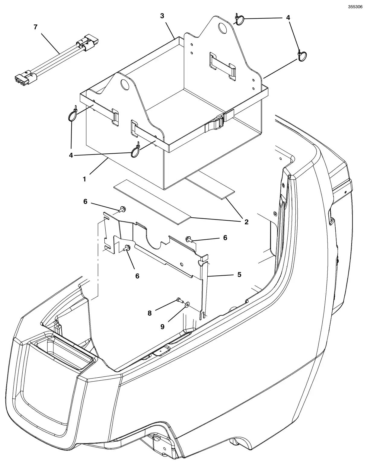 Tennant T300 battery lift out box kit drawing, manual page 164