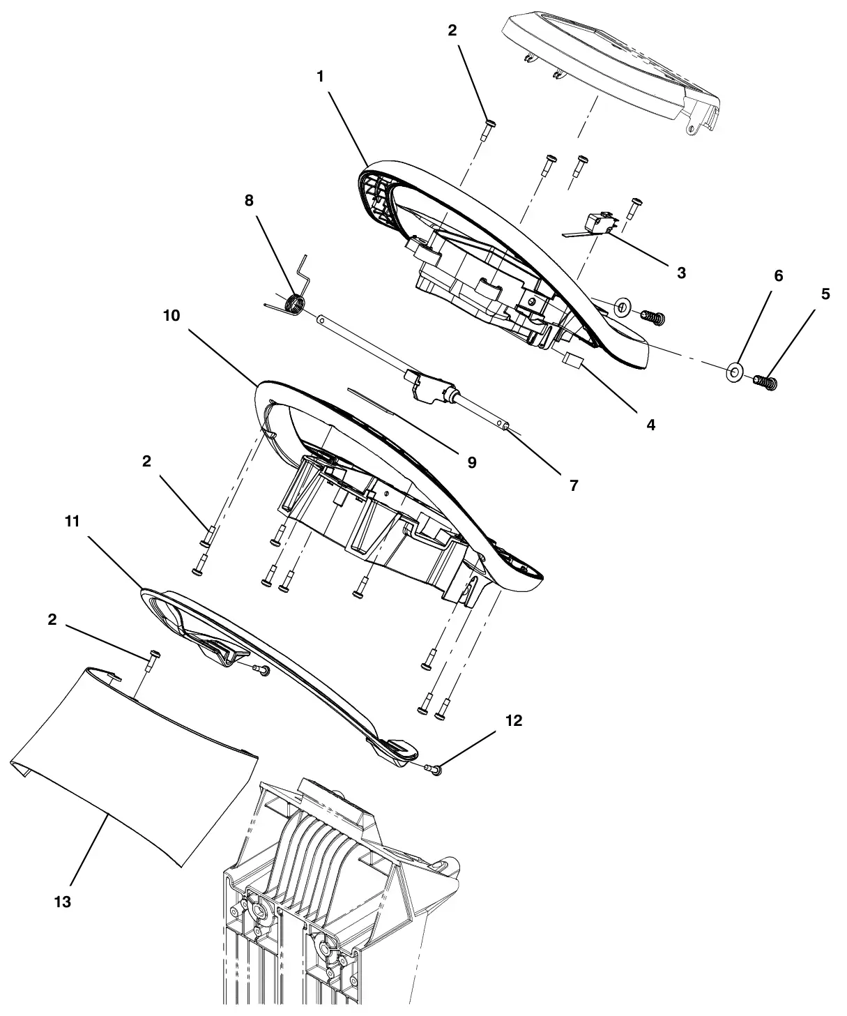 Tennant T300 console handle group, push drawing, manual page 94