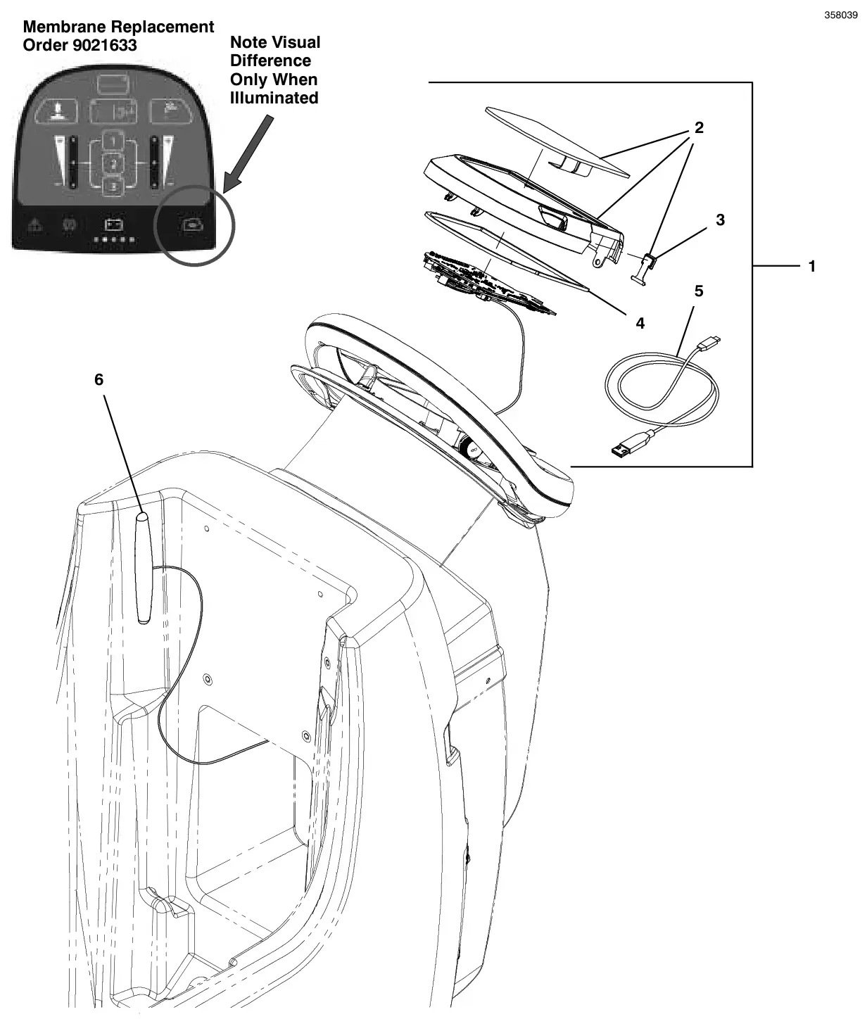 Tennant T300 console panel, pro-membrane, propel, actuated down pressure, with telemetry (s/n 11100270 and later) drawing, manual page 140