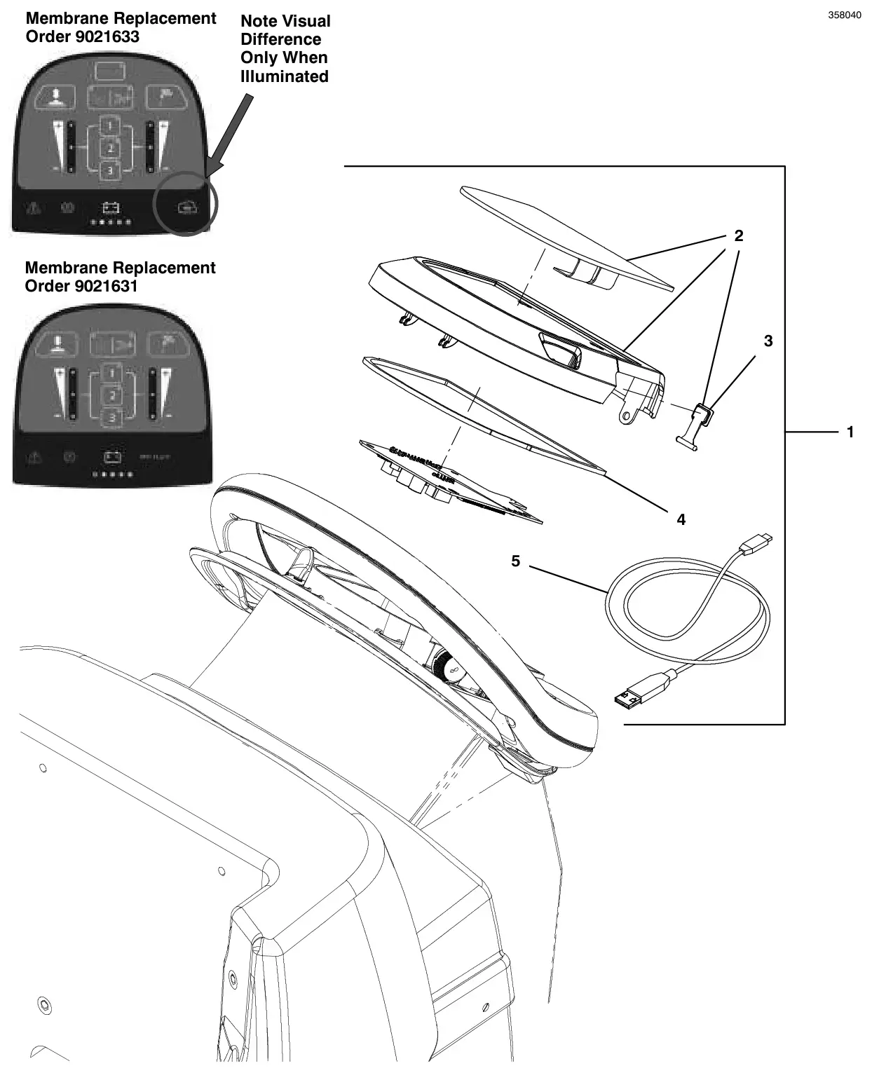 Tennant T300 console panel, pro-membrane, propel, actuated down pressure, without telemetry drawing, manual page 96