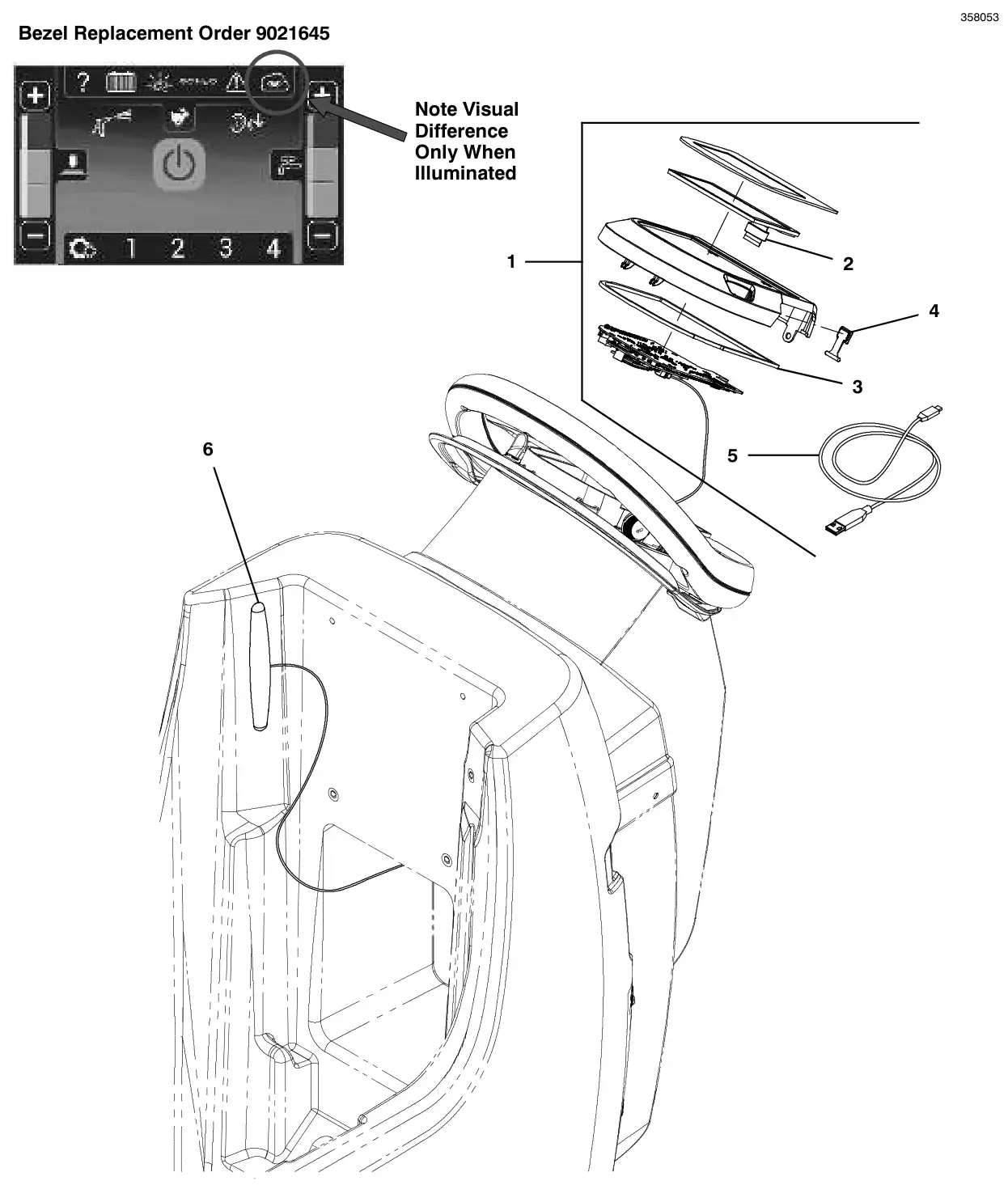 Tennant T300 console panel, pro-panel (lcd), propel, with telemetry (s/n 11100270 and later) drawing, manual page 156