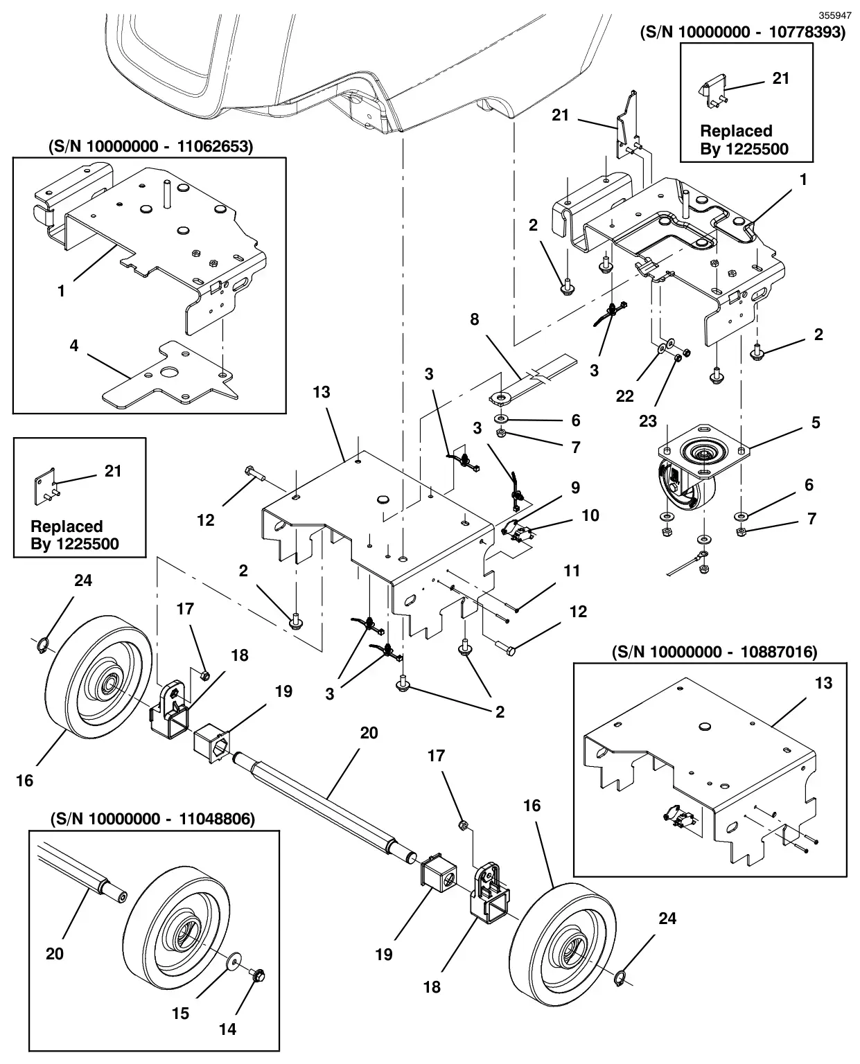 Tennant T300 frame group, push model drawing, manual page 44
