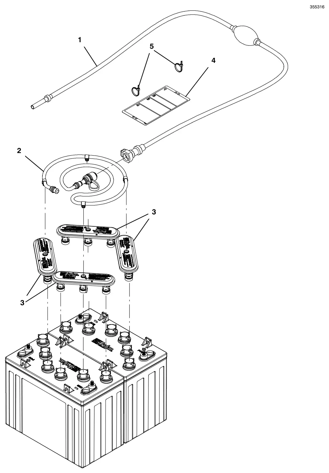 Tennant T300 hydrolink battery watering system kit (s/n 10000000 to 11028697) drawing, manual page 168