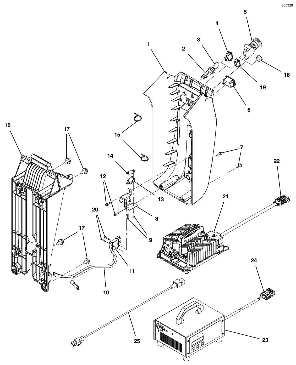 Tennant T300 lower console group, off-board charger drawing, manual page 90