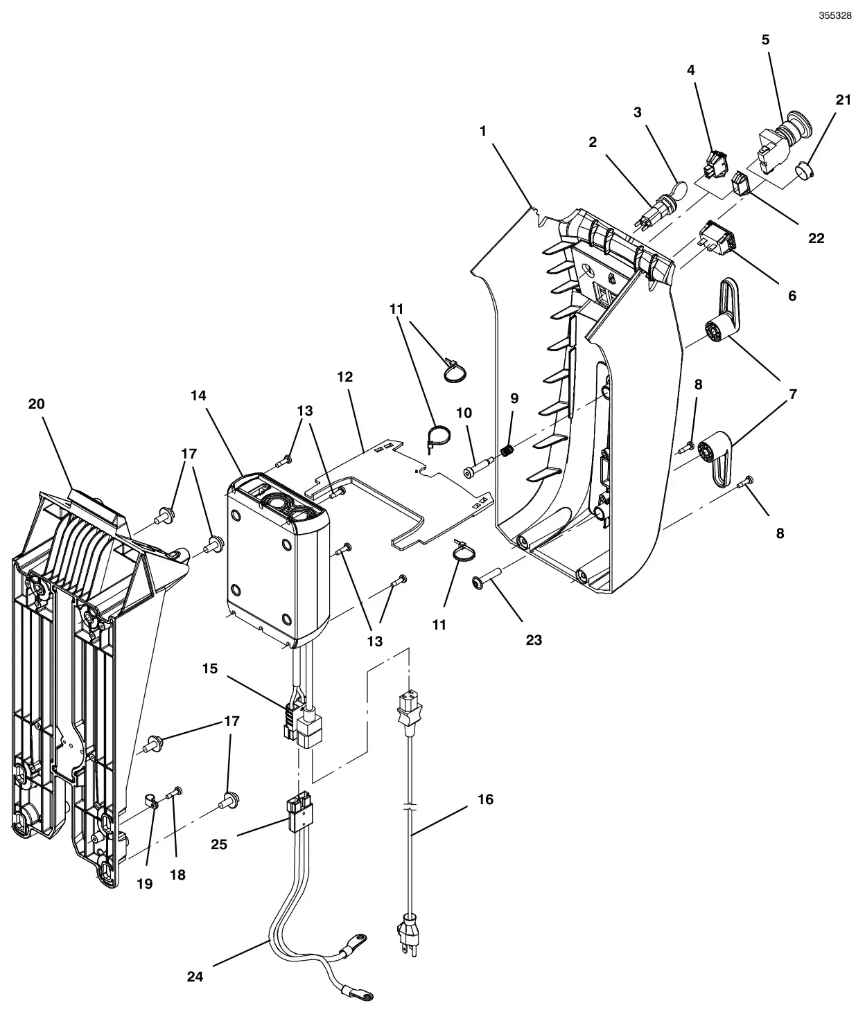 Tennant T300 lower console group, on-board charger drawing, manual page 86