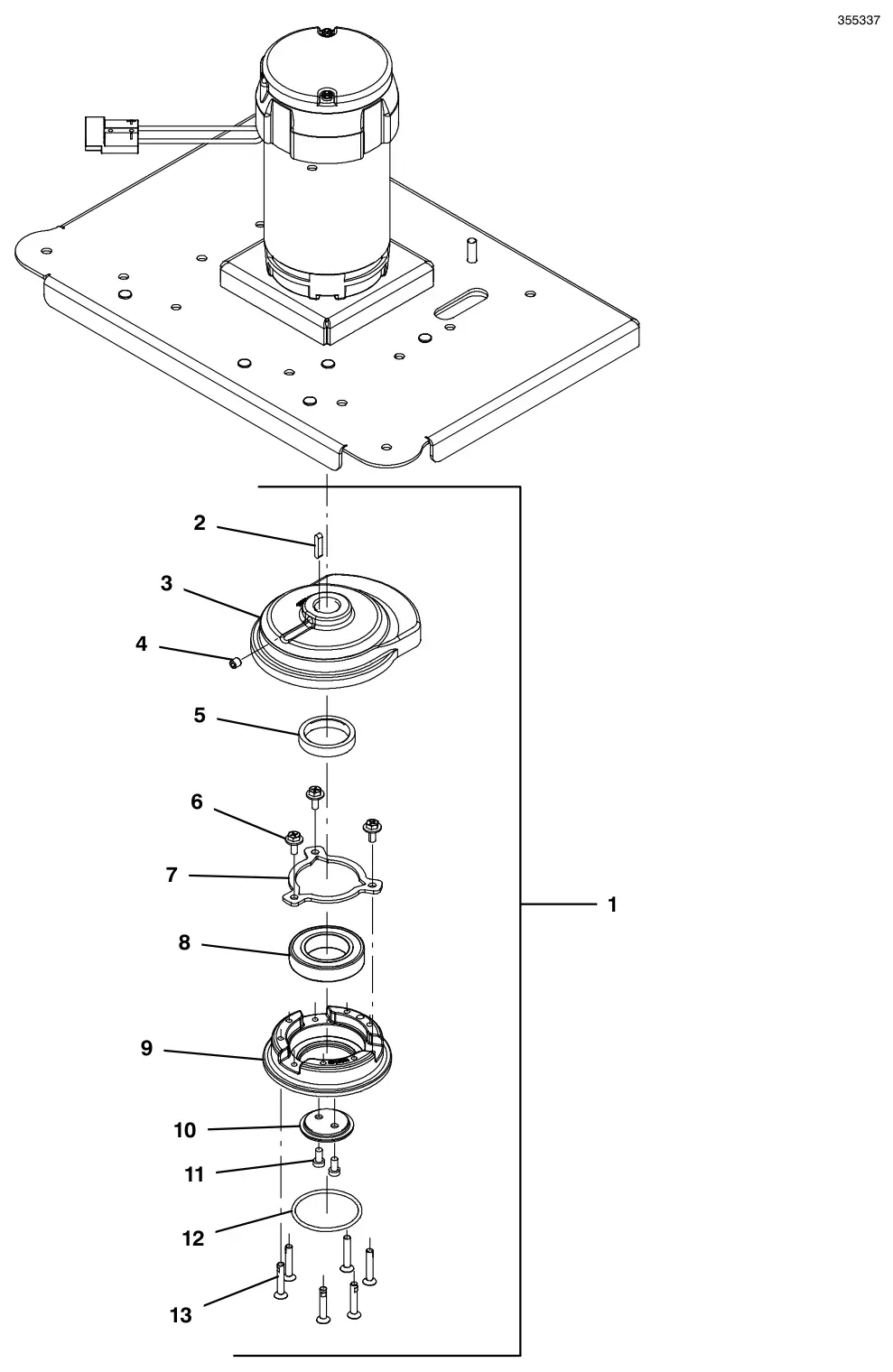 Tennant T300 orbital head eccentric drive breakdown drawing, manual page 178