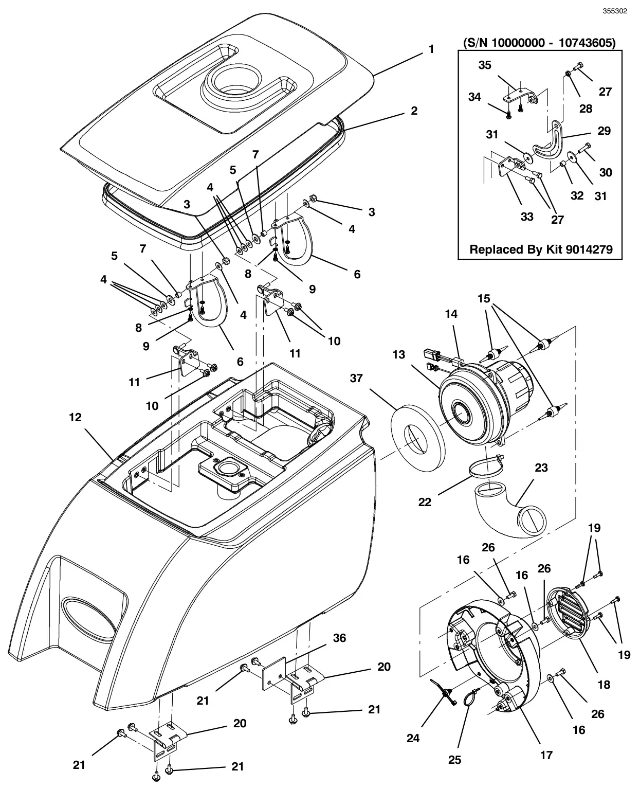 Tennant T300 recovery tank group, standard model drawing, manual page 32