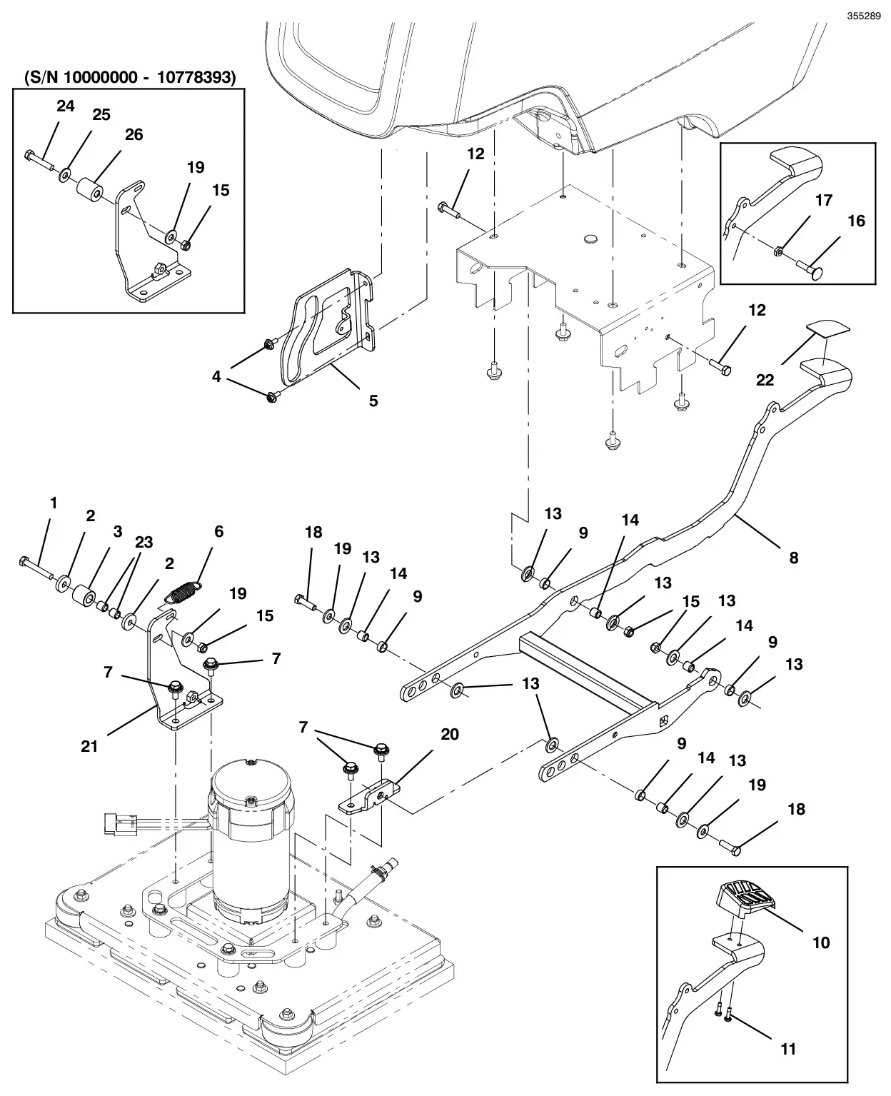 Tennant T300 scrub head lift group, 20 in (50 cm) orbital model drawing, manual page 120