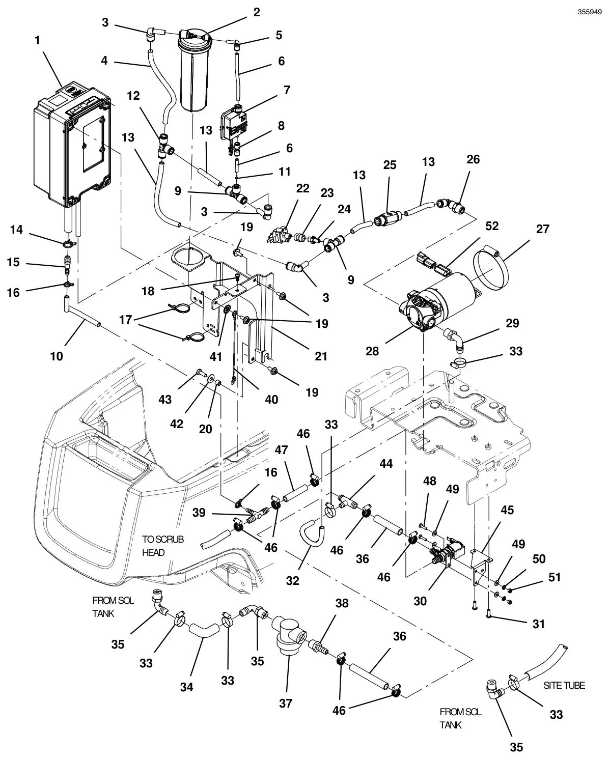 Tennant T300 solution group, standard model ec-h2o (continued) drawing, manual page 60