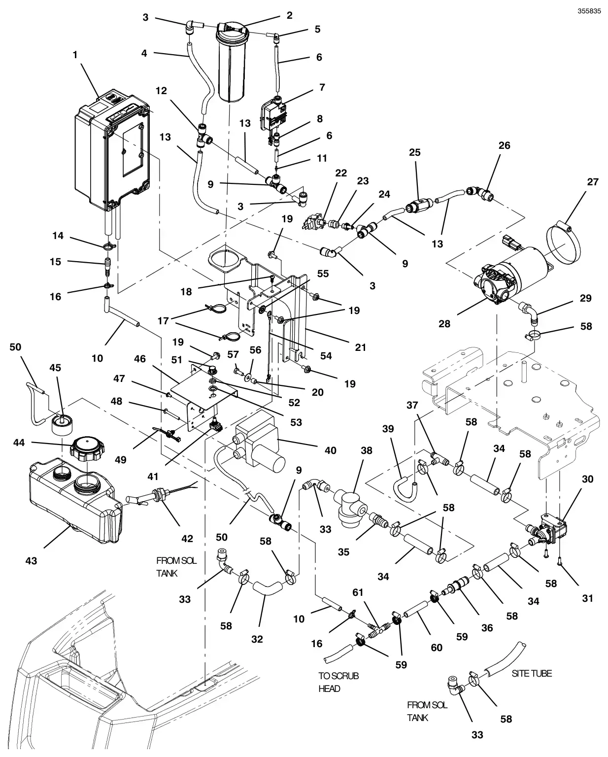 Tennant T300 solution group, standard model ec-h2o & severe environment drawing, manual page 72