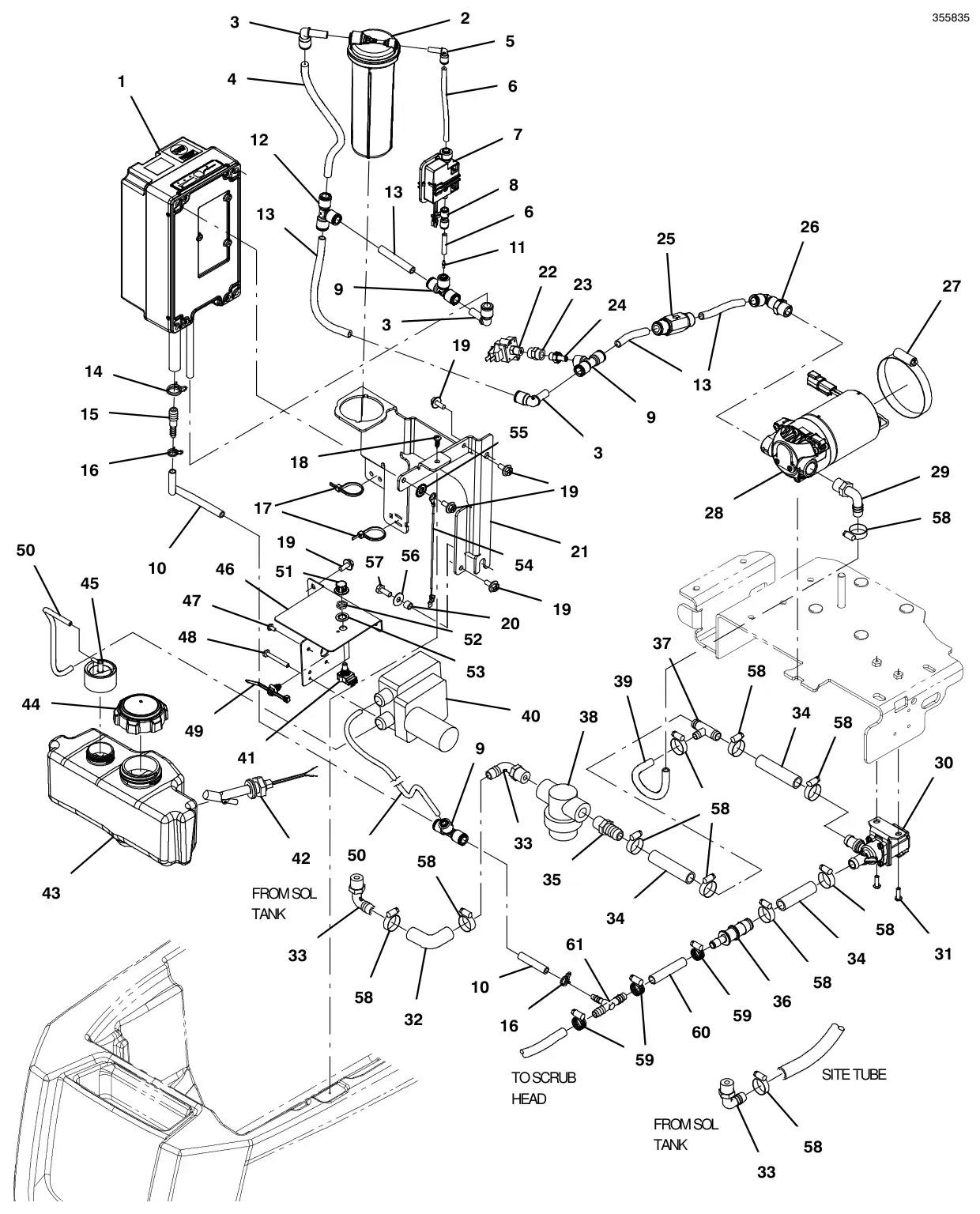 Tennant T300 solution group, standard model ec-h2o & severe environment (continued) drawing, manual page 74