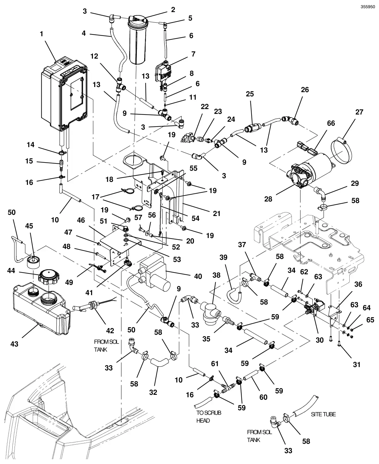 Tennant T300 solution group, standard model ec-h2o & severe environment drawing, manual page 68