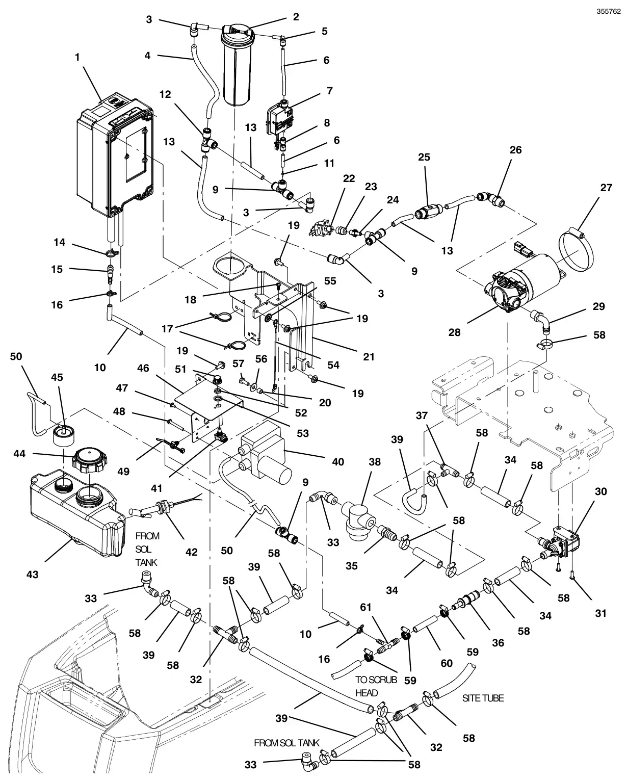 Tennant T300 solution group, standard model ec-h2o & severe environment drawing, manual page 76