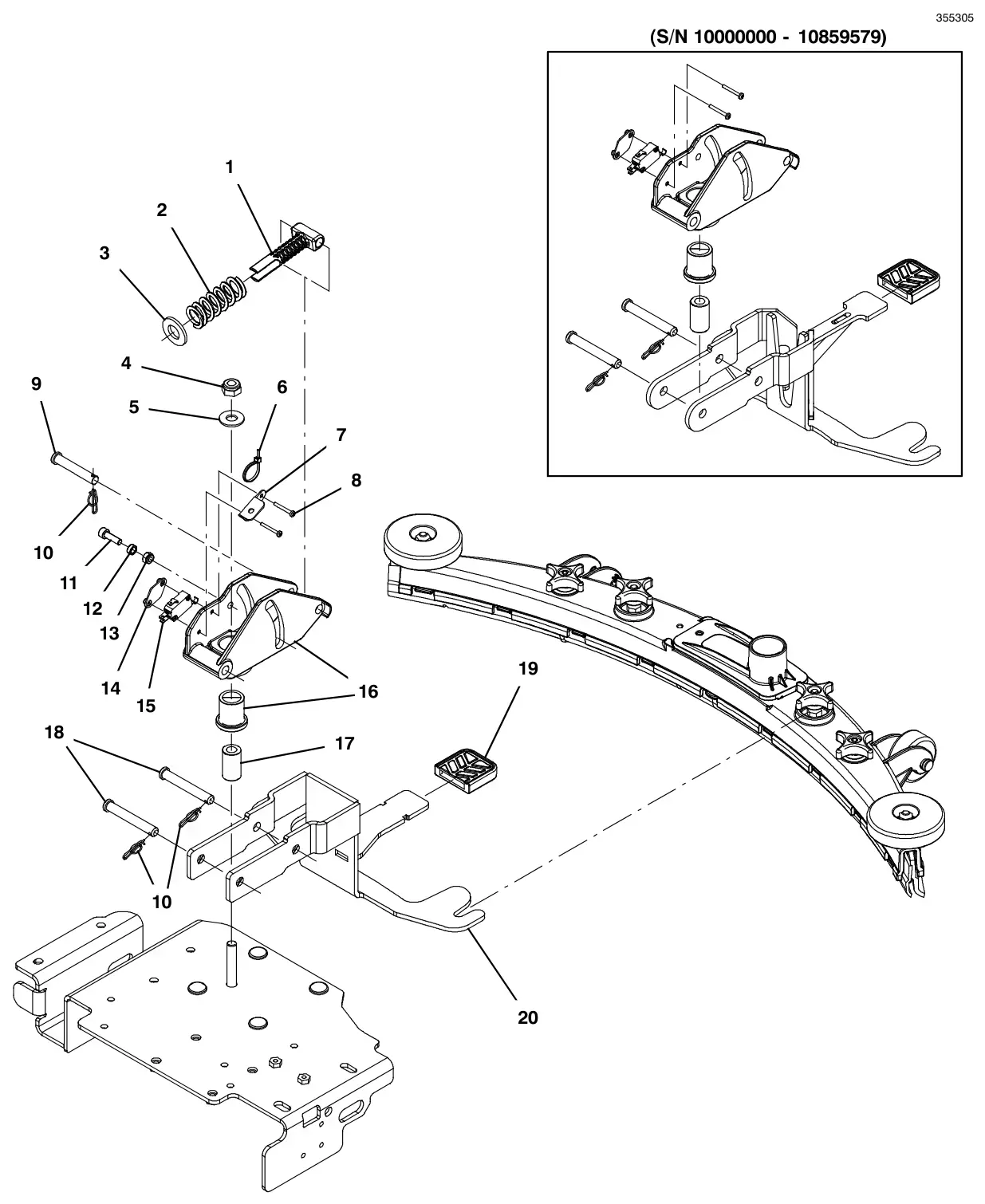 Tennant T300 squeegee lift group drawing, manual page 124