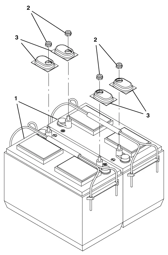 Tennant T300 (S/N 30064755-40000000) battery group, 130ah c20 wet drawing, manual page 148