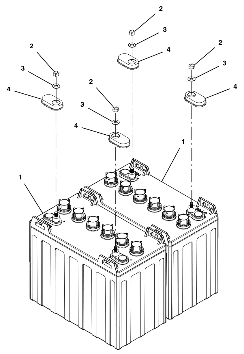 Tennant T300 (S/N 30064755-40000000) battery group, 150ah wet (china) drawing, manual page 151