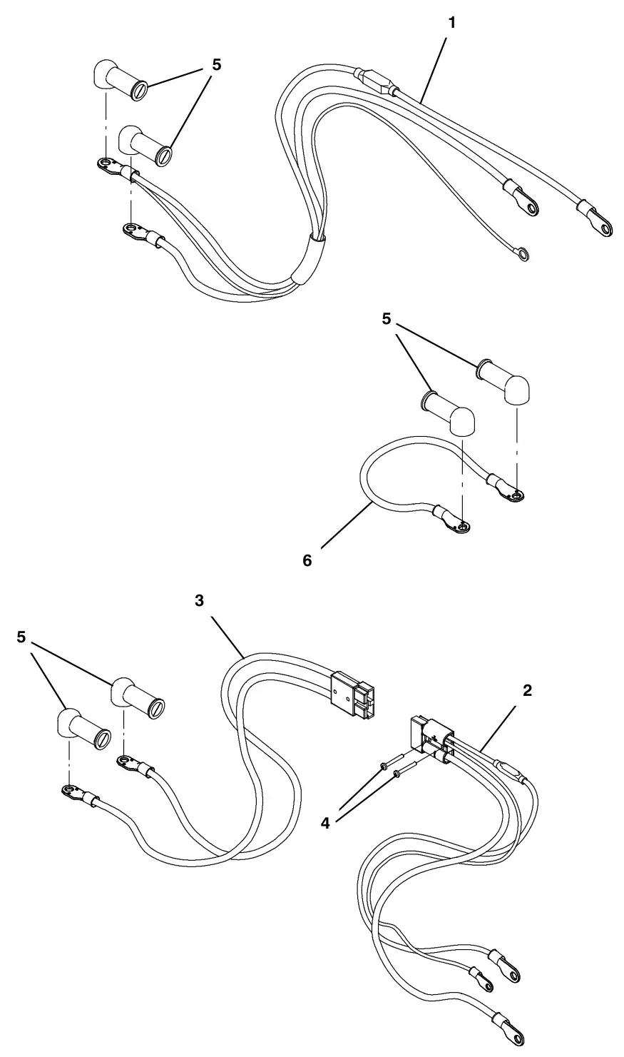 Tennant T300 (S/N 30064755-40000000) battery cable group, wet & agm (t300 model) drawing, manual page 136