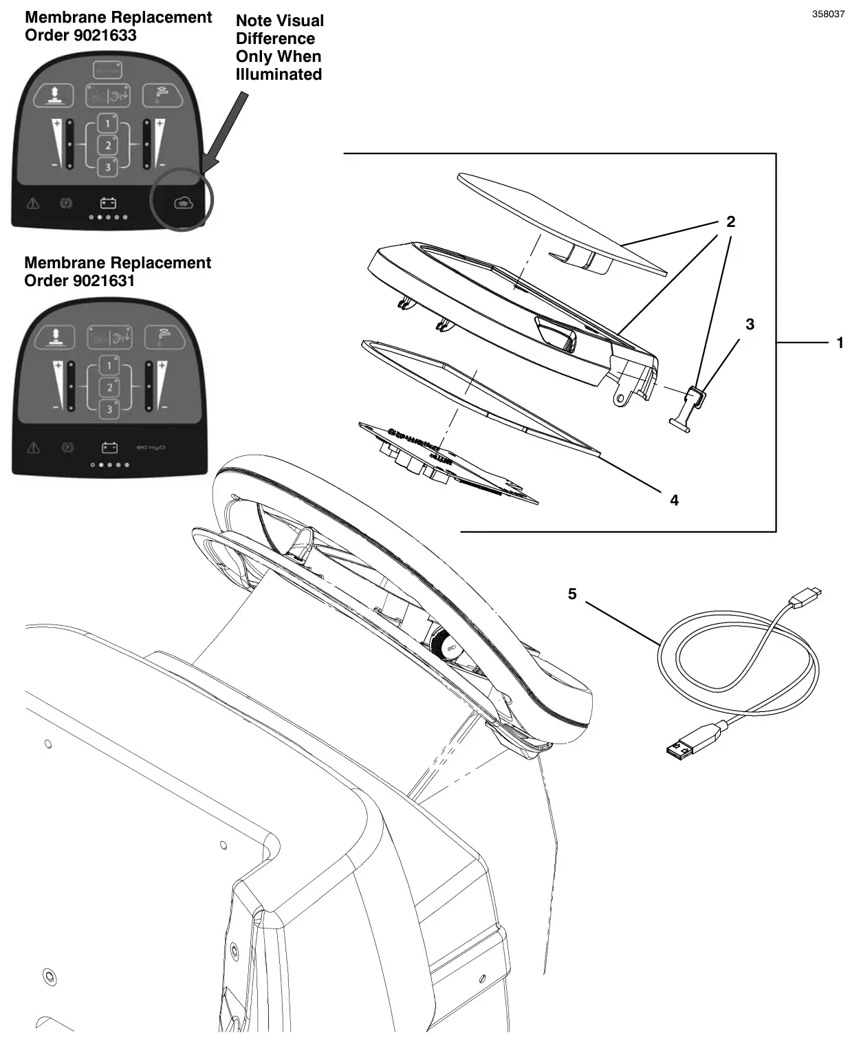 Tennant T300 (S/N 30064755-40000000) console panel, pro-membrane, propel, actuated down pressure, without telemetry (t300 model) drawing, manual page 98