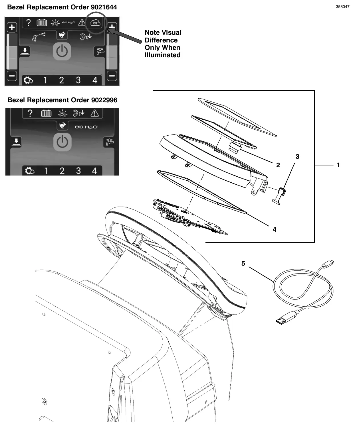 Tennant T300 (S/N 30064755-40000000) console panel, pro-panel (lcd), push, without telemetry (t300 model) drawing, manual page 108
