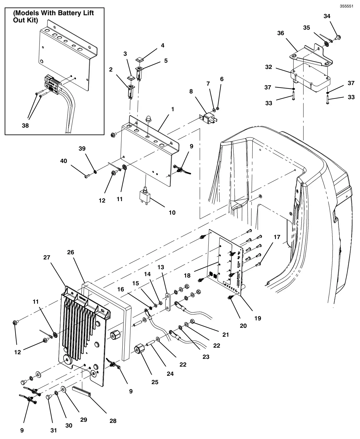 Tennant T300 (S/N 30064755-40000000) electrical components group (t300 model) drawing, manual page 84