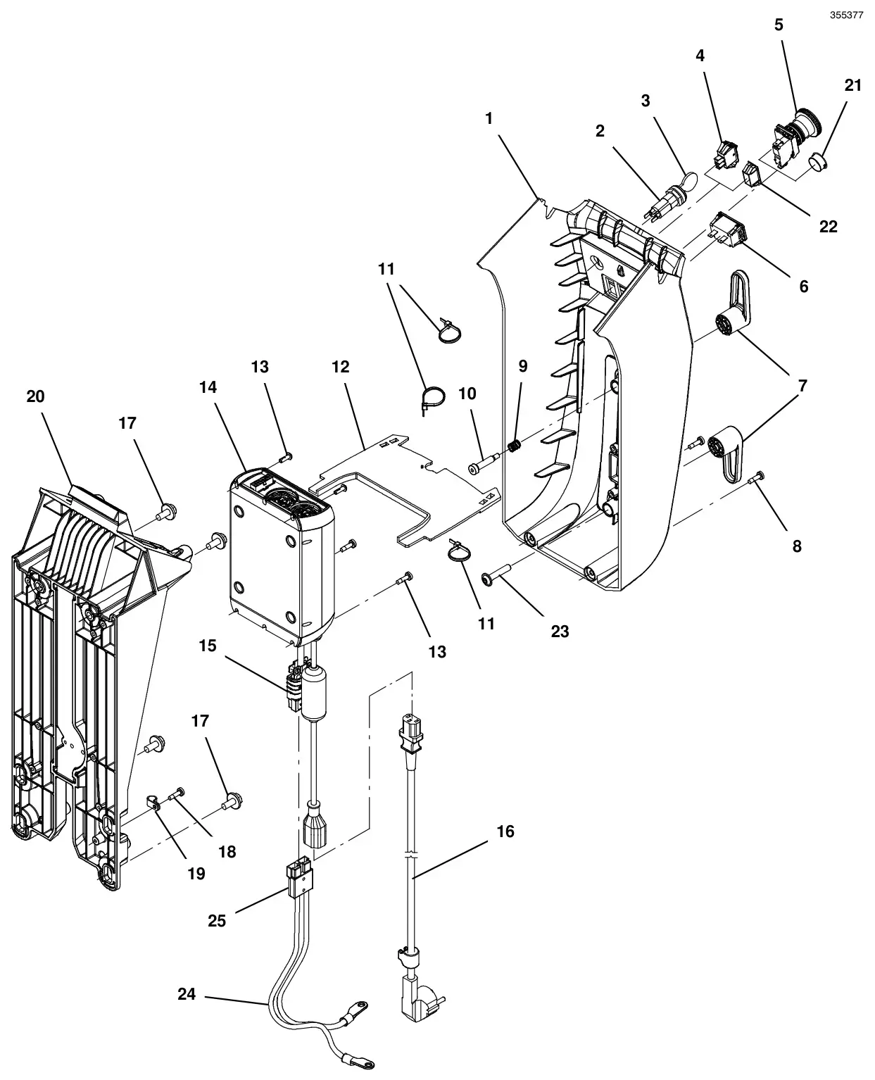 Tennant T300 (S/N 30064755-40000000) lower console group, on- board charger (t300 model) drawing, manual page 90