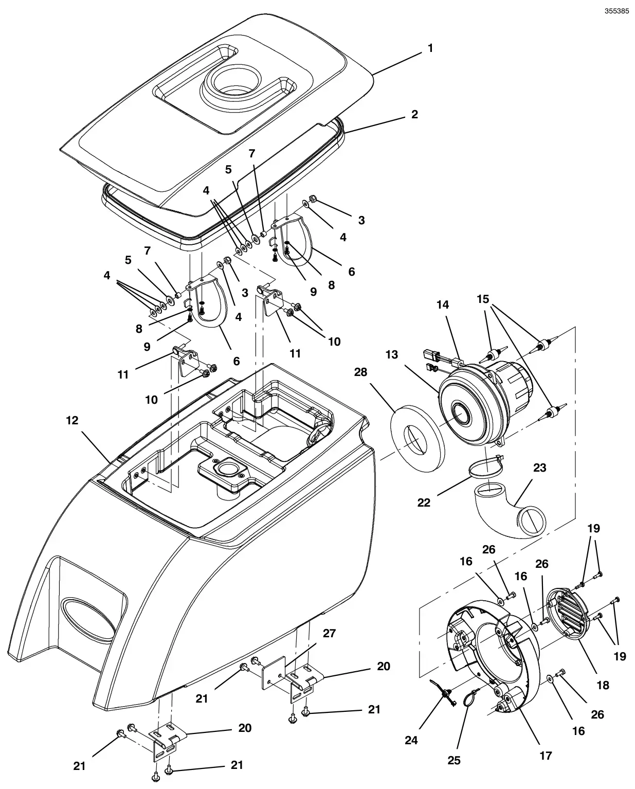 Tennant T300 (S/N 30064755-40000000) recovery tank group (t300 model) drawing, manual page 48