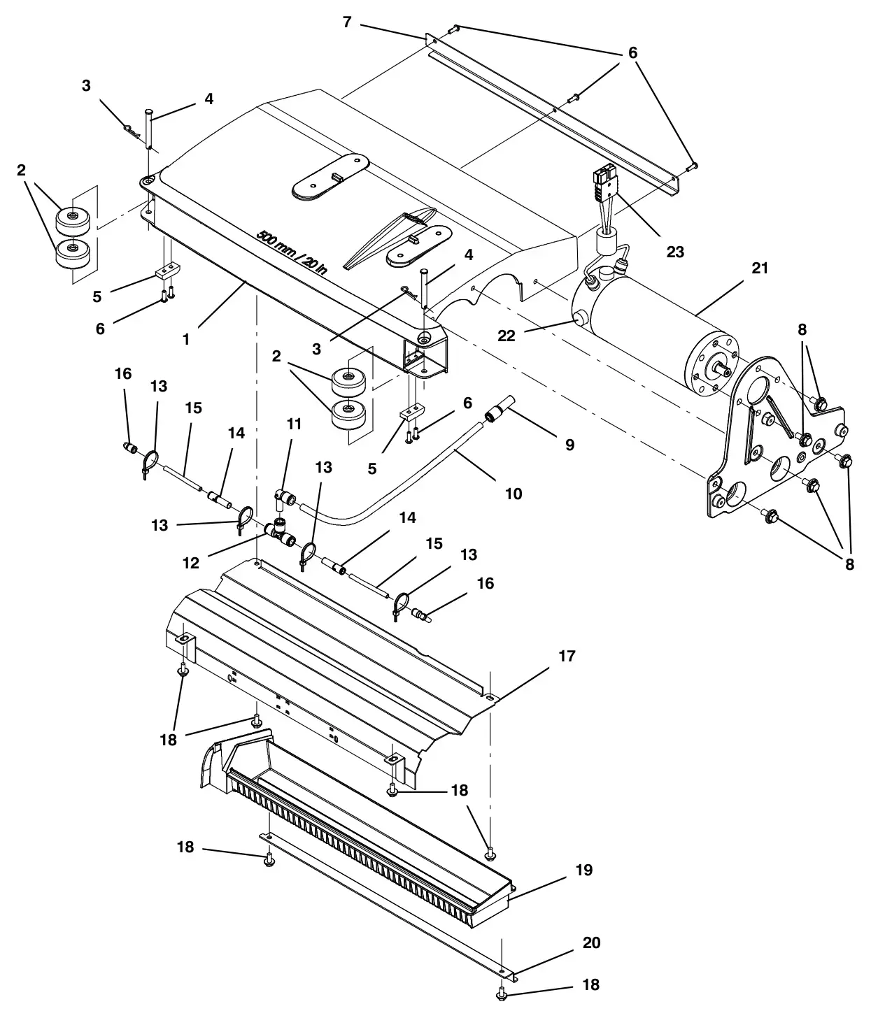 Tennant T300 (S/N 30064755-40000000) scrub head group, 50cm cylindrical drawing, manual page 40